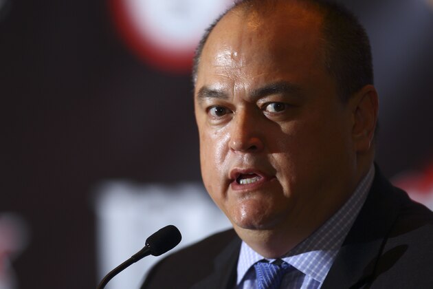 LONDON, ENGLAND - APRIL 18:  Scott Coker speaks during the Bellator 158 MMA Press Conference at the Four Seasons Hotel on April 18, 2016 in London, England.  (Photo by Jordan Mansfield/Getty Images)