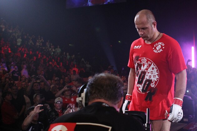 HOFFMAN ESTATES, IL - JULY 30:  Fedor Emelianenko enters the arena before his heavyweight fight against Dan Henderson at the Strikeforce event at Sears Centre Arena on July 30, 2011 in Hoffman Estates, Illinois.  (Photo by Josh Hedges/Forza LLC/Forza LLC via Getty Images)