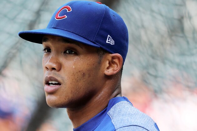 NEW YORK, NY - JUNE 13:  Addison Russell #27 of the Chicago Cubs looks on during batting practice before the game against the New York Mets on June 13, 2017 at Citi Field in the Flushing neighborhood of the Queens borough of New York City.  (Photo by Elsa/Getty Images)