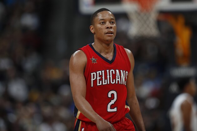 New Orleans Pelicans guard Tim Frazier (2) in the second half of an NBA basketball game Sunday, March 26, 2017, in Denver. The Pelicans won 115-90. (AP Photo/David Zalubowski))