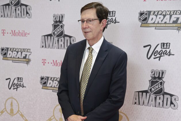 David Poile of the Nashville Predators poses before the NHL Awards, Wednesday, June 21, 2017, in Las Vegas. (AP Photo/John Locher)