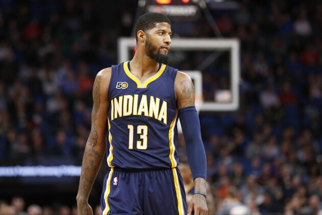 Indiana Pacers' Paul George plays against the Minnesota Timberwolves during the second half of an NBA basketball game Thursday, Jan. 26, 2017, in Minneapolis. The Pacers won 109-103. (AP Photo/Jim Mone)