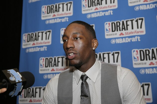 NEW YORK - JUNE 21: NBA Draft Prospect, Bam Adebayo speaks to the media during media availability as part of the 2017 NBA Draft on June 21, 2017 at the Grand Hyatt New York in New York City. NOTE TO USER: User expressly acknowledges and agrees that, by downloading and/or using this photograph, user is consenting to the terms and conditions of the Getty Images License Agreement.  Mandatory Copyright Notice: Copyright 2017 NBAE (Photo by Steven Freeman/NBAE via Getty Images)