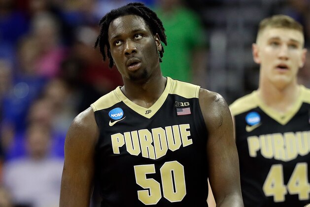 KANSAS CITY, MO - MARCH 23: Caleb Swanigan #50 of the Purdue Boilermakers reacts against the Kansas Jayhawks during the 2017 NCAA Men's Basketball Tournament Midwest Regional at Sprint Center on March 23, 2017 in Kansas City, Missouri.  (Photo by Jamie Squire/Getty Images)