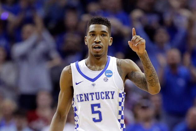 MEMPHIS, TN - MARCH 24: Malik Monk #5 of the Kentucky Wildcats reacts after a play in the second half against the UCLA Bruins during the 2017 NCAA Men's Basketball Tournament South Regional at FedExForum on March 24, 2017 in Memphis, Tennessee.  (Photo by Andy Lyons/Getty Images)