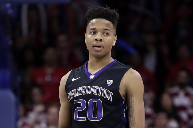 Washington guard Markelle Fultz (20) during the second half of an NCAA college basketball game against Arizona, Sunday, Jan. 29, 2017, in Tucson, Ariz. Arizona defeated Washington 77-66. (AP Photo/Rick Scuteri)