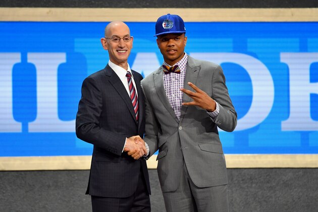 BROOKLYN, NY - JUNE 22:   Markelle Fultz is selected first in the 2017 NBA Draft by the Philadelphia 76ers on June 22, 2017 at Barclays Center in Brooklyn, New York. NOTE TO USER: User expressly acknowledges and agrees that, by downloading and or using this photograph, User is consenting to the terms and conditions of the Getty Images License Agreement. Mandatory Copyright Notice: Copyright 2017 NBAE (Photo by Jesse D. Garrabrant/NBAE via Getty Images)