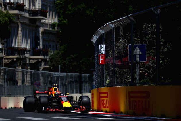BAKU, AZERBAIJAN - JUNE 23: Max Verstappen of the Netherlands driving the (33) Red Bull Racing Red Bull-TAG Heuer RB13 TAG Heuer on track during practice for the European Formula One Grand Prix at Baku City Circuit on June 23, 2017 in Baku, Azerbaijan.  (Photo by Dan Istitene/Getty Images)