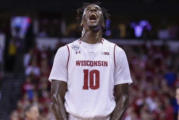 Wisconsin's Nigel Hayes (reacts after missing a free throw which would have given Hayes a triple-double, during the second half of the team's NCAA college basketball game against Syracuse on Tuesday, Nov. 29, 2016, in Madison, Wis. Wisconsin won 77-60. (AP Photo/Andy Manis)
