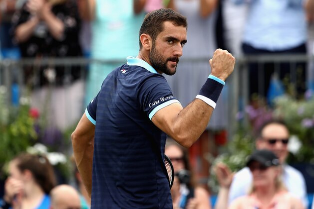 LONDON, ENGLAND - JUNE 23:  Marin Cilic of Croatia celebrates during the mens singles Quarter final match against Donald Young of The United States on day five of the 2017 Aegon Championships at Queens Club on June 23, 2017 in London, England.  (Photo by Julian Finney/Getty Images)