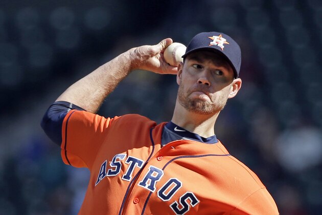 Houston Astros starting pitcher Doug Fister in action against the Seattle Mariners in a baseball game Sunday, Sept. 18, 2016, in Seattle. (AP Photo/Elaine Thompson)