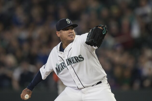 SEATTLE, WA - APRIL 19: Starter Felix Hernandez #34 of the Seattle Mariners delivers a pitch during a game against the Miami Marlins at Safeco Field on April 19, 2017 in Seattle, Washington. The Mariners won 10-5. (Photo by Stephen Brashear/Getty Images)