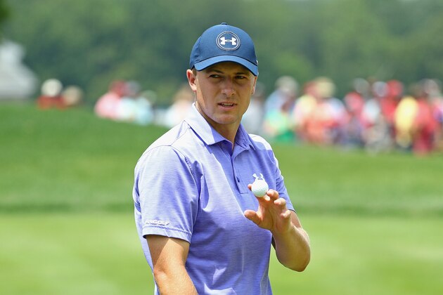 CROMWELL, CT - JUNE 23:  Jordan Spieth of the United States acknowledges the crowd after putting on the ninth green during the second round of the Travelers Championship at TPC River Highlands on June 23, 2017 in Cromwell, Connecticut.  (Photo by Maddie Meyer/Getty Images)