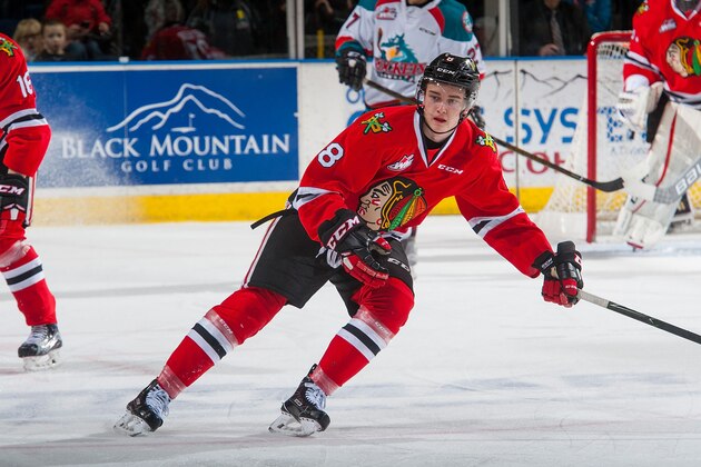 KELOWNA, CANADA - JANUARY 21: Cody Glass #8 of the Portland Winterhawks skates against the Kelowna Rockets on January 21, 2017 at Prospera Place in Kelowna, British Columbia, Canada.  (Photo by Marissa Baecker/Getty Images)