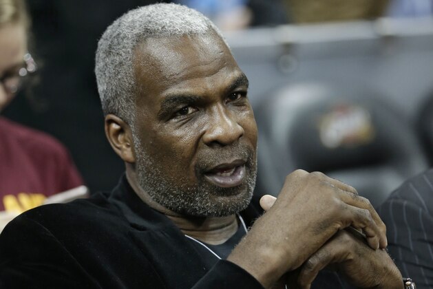 Former New York Knicks player Charles Oakley waits for an NBA basketball game between the Knicks and the Cleveland Cavaliers, Thursday, Feb. 23, 2017, in Cleveland. (AP Photo/Tony Dejak)