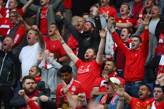 BASEL, SWITZERLAND - MAY 18: Liverpool fans sing prior to the UEFA Europa League Final match between Liverpool and Sevilla at St. Jakob-Park on May 18, 2016 in Basel, Switzerland.  (Photo by Julian Finney/Getty Images)