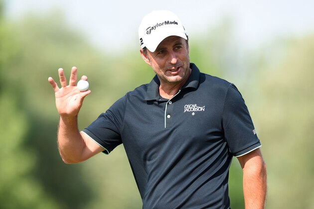 English Richard Bland reacts after a birdie point during his match at the first final day of the BMW International Open golf tournament in Eichenried near Munich, southern Germany, on June 24, 2017.  / AFP PHOTO / Christof STACHE        (Photo credit should read CHRISTOF STACHE/AFP/Getty Images)
