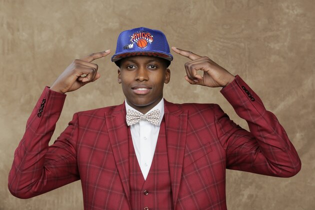 BROOKLYN, NY - JUNE 22:  Frank Ntilikina poses for a portrait after being drafted number eight overall to the New York Knicks during the 2017 NBA Draft on June 22, 2017 at Barclays Center in Brooklyn, New York. NOTE TO USER: User expressly acknowledges and agrees that, by downloading and or using this photograph, User is consenting to the terms and conditions of the Getty Images License Agreement. Mandatory Copyright Notice: Copyright 2017 NBAE (Photo by Steve Freeman/NBAE via Getty Images)