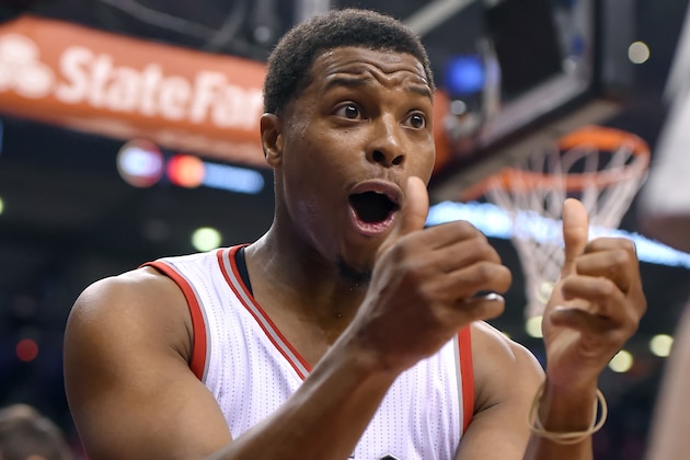 Apr 18, 2017; Toronto, Ontario, CAN;   Toronto Raptors guard Kyle Lowry (7) reacts to a call from an official during second quarter play against Milwaukee Bucks in game two of the first round of the 2017 NBA Playoffs at Air Canada Centre. Mandatory Credit: Dan Hamilton-USA TODAY Sports