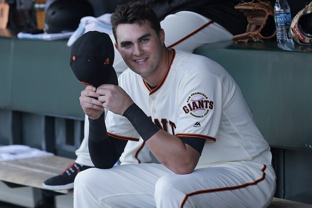 San Francisco Giants third baseman Ryder Jones sits in the dugout before a baseball game between the Giants and the New York Mets in San Francisco, Saturday, June 24, 2017. (AP Photo/Jeff Chiu)