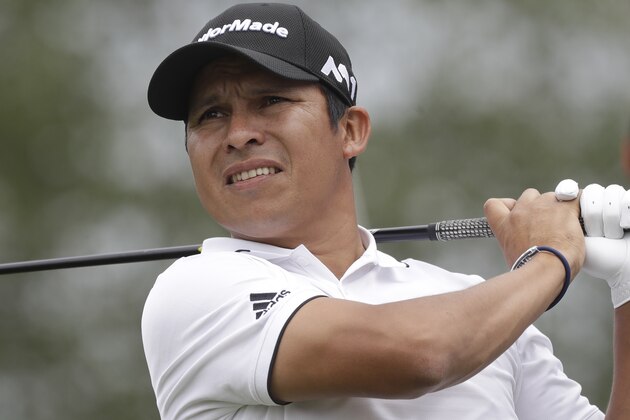 Andres Romero of Argentina tees off during the final round of the German Open golf tournament in Eichenried near Munich, Germany, Sunday, June 25, 2017. (AP Photo/Matthias Schrader)
