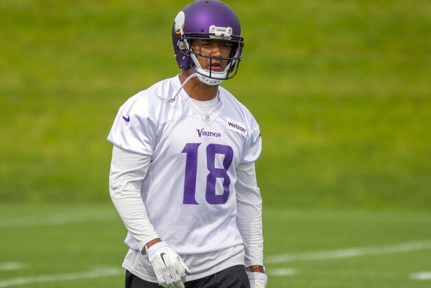 Minnesota Vikings wide receiver Michael Floyd watches during NFL football practice Tuesday, June 13, 2017, in Eden Prairie, Minn.(AP Photo/Andy Clayton-King)