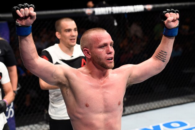 OKLAHOMA CITY, OK - JUNE 25:  Darrell Horcher reacts after the conclusion of his lightweight bout against Devin Powell during the UFC Fight Night event at the Chesapeake Energy Arena on June 25, 2017 in Oklahoma City, Oklahoma. (Photo by Brandon Magnus/Zuffa LLC/Zuffa LLC via Getty Images)