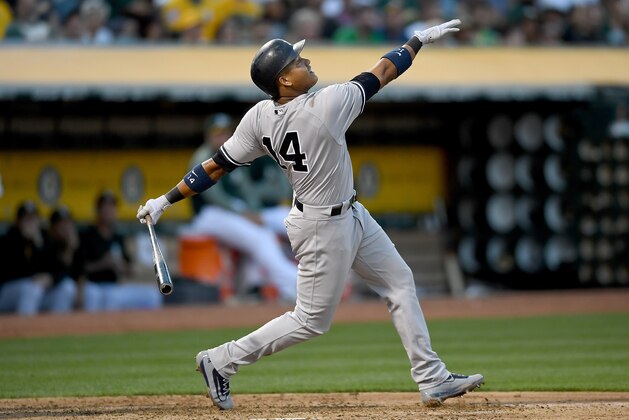 OAKLAND, CA - JUNE 16: Starlin Castro #14 of the New York Yankees bats against the Oakland Athletics in the top of the fifth inning at Oakland Alameda Coliseum on June 16, 2017 in Oakland, California. (Photo by Thearon W. Henderson/Getty Images) OAKLAND, CA - JUNE 16: Starlin Castro #14 of the New York Yankees bats against the Oakland Athletics in the top of the fifth inning at Oakland Alameda Coliseum on June 16, 2017 in Oakland, California. (Photo by Thearon W. Henderson/Getty Images)
