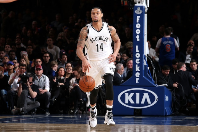 NEW YORK, NY - MARCH 16: KJ McDaniels #14 of the Brooklyn Nets handles the ball during the game against the New York Knicks on March 16, 2017 at Madison Square Garden in New York City, New York.  NOTE TO USER: User expressly acknowledges and agrees that, by downloading and or using this photograph, User is consenting to the terms and conditions of the Getty Images License Agreement. Mandatory Copyright Notice: Copyright 2017 NBAE  (Photo by Nathaniel S. Butler/NBAE via Getty Images)