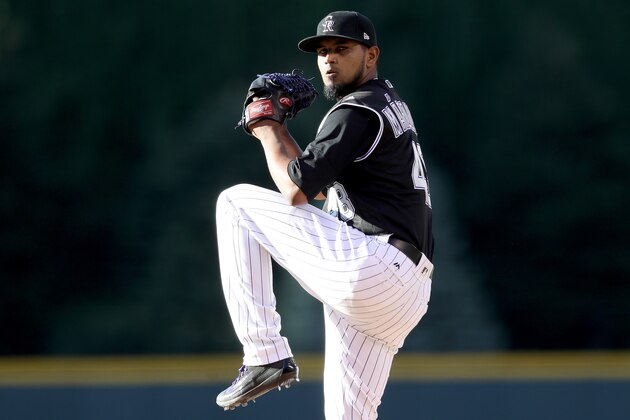 DENVER, CO - JUNE 20:  Starting pitcher German Marquez #48 of the Colorado Rockies throws in the first inning against the Arizona Diamondbacks at Coors Field on June 20, 2017 in Denver, Colorado.  (Photo by Matthew Stockman/Getty Images)