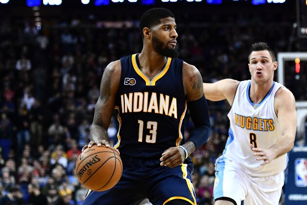 LONDON, ENGLAND - JANUARY 12:  Paul George #13 of the Indiana Pacers in action during the NBA match between Indiana Pacers and Denver Nuggets at the O2 Arena on January 12, 2017 in London, England.  (Photo by Dan Mullan/Getty Images)
