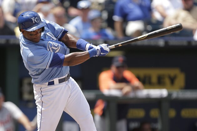 Kansas City Royals' Miguel Tejada bats during the sixth inning of a baseball game against the Detroit Tigers Sunday, July 21, 2013, in Kansas City, Mo. (AP Photo/Charlie Riedel) Kansas City Royals' Miguel Tejada bats during the sixth inning of a baseball game against the Detroit Tigers Sunday, July 21, 2013, in Kansas City, Mo. (AP Photo/Charlie Riedel)