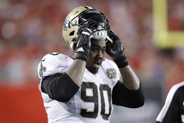 TAMPA, FL - DECEMBER 11: Nick Fairley #90 of the New Orleans Saints looks on during the game against the Tampa Bay Buccaneers at Raymond James Stadium on December 11, 2016 in Tampa, Florida. Tampa Bay defeated New Orleans 16-11. (Photo by Joe Robbins/Getty Images)