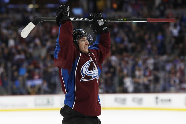 Colorado Avalanche center Matt Duchene (9) in the third period of an NHL hockey game Sunday, Feb. 19, 2017, in Denver. Tampa Bay won 3-2. (AP Photo/David Zalubowski)