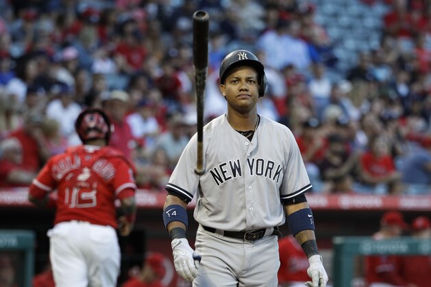 New York Yankees' Starlin Castro tosses his bat after striking out during the first inning of the team's baseball game against the Los Angeles Angels, Tuesday, June 13, 2017, in Anaheim, Calif. (AP Photo/Jae C. Hong) New York Yankees' Starlin Castro tosses his bat after striking out during the first inning of the team's baseball game against the Los Angeles Angels, Tuesday, June 13, 2017, in Anaheim, Calif. (AP Photo/Jae C. Hong)