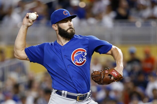 Chicago Cubs' Jake Arrieta delivers a pitch during the first inning of the team's baseball game against the Miami Marlins, Thursday, June 22, 2017, in Miami. (AP Photo/Wilfredo Lee) Chicago Cubs' Jake Arrieta delivers a pitch during the first inning of the team's baseball game against the Miami Marlins, Thursday, June 22, 2017, in Miami. (AP Photo/Wilfredo Lee)