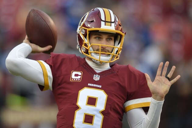 Washington Redskins quarterback Kirk Cousins (8) warms up before an NFL football game against the New York Giants in Landover, Md., Sunday, Jan. 1, 2017. (AP Photo/Nick Wass)