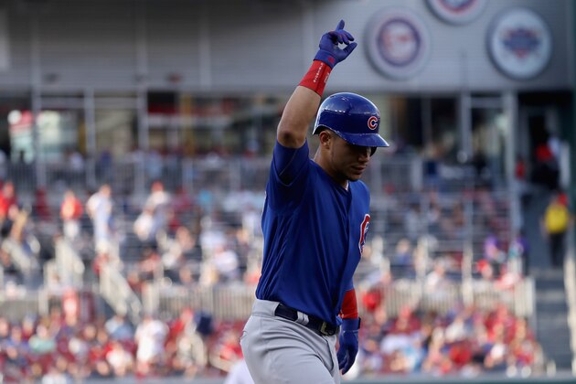 WASHINGTON, DC - JUNE 26:  Willson Contreras #40 of the Chicago Cubs celebrates after hitting a solo home run against the Washington Nationals in the first inning at Nationals Park on June 26, 2017 in Washington, DC.  (Photo by Rob Carr/Getty Images)