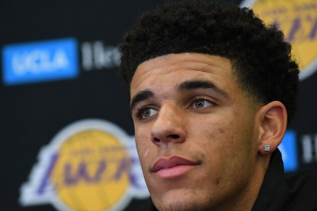 LOS ANGELES, CA - JUNE 23:  Lonzo Ball #2 of the Los Angeles Lakers talks to the media during a press conference at their training faculity in June 23, 2017 in Los Angeles, California.  (Photo by Jayne Kamin-Oncea/Getty Images)