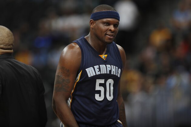 Memphis Grizzlies forward Zach Randolph (50) in the second half of an NBA basketball game Sunday, Feb. 26, 2017, in Denver. Memphis won 105-98. (AP Photo/David Zalubowski)
