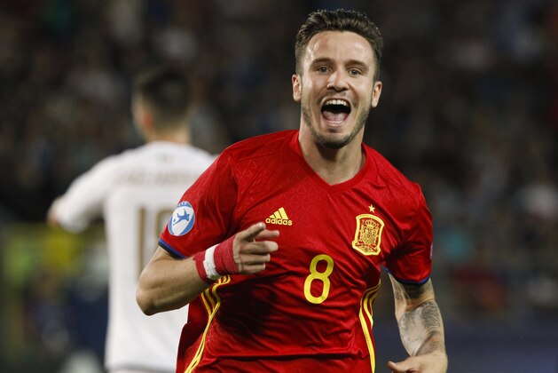 Spain's Saul —iguez celebrates after scoring during the Euro Under 21 semifinal soccer match between Italy and Spain, at the Krakow Stadium, Poland, Tuesday, June 27, 2017. (AP Photo/Czarek Sokolowski)