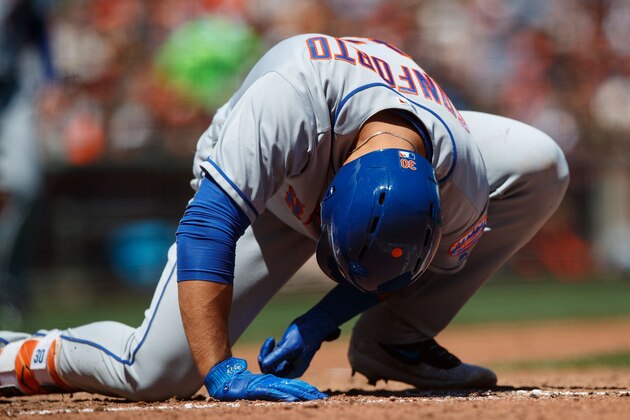 SAN FRANCISCO, CA - JUNE 25: Michael Conforto #30 of the New York Mets reacts after getting hit by a pitch during the fifth inning against the San Francisco Giants at AT&T Park on June 25, 2017 in San Francisco, California. The New York Mets defeated the San Francisco Giants 8-2. (Photo by Jason O. Watson/Getty Images) SAN FRANCISCO, CA - JUNE 25: Michael Conforto #30 of the New York Mets reacts after getting hit by a pitch during the fifth inning against the San Francisco Giants at AT&T Park on June 25, 2017 in San Francisco, California. The New York Mets defeated the San Francisco Giants 8-2. (Photo by Jason O. Watson/Getty Images)