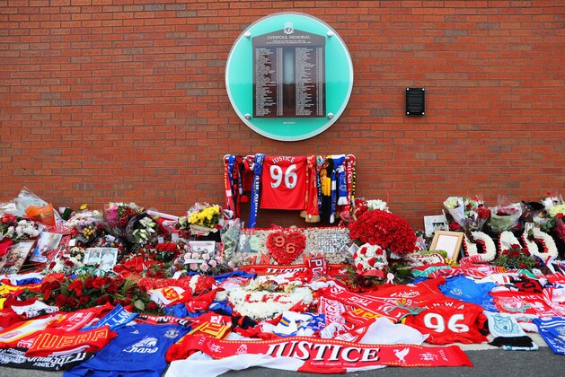 LIVERPOOL, UNITED KINGDOM - MAY 05:  Fresh tributes adorn the Hillsborough Memorial outside the stadium prior to the UEFA Europa League semi final second leg match between Liverpool and Villarreal CF at Anfield on May 5, 2016 in Liverpool, England.  (Photo by Richard Heathcote/Getty Images)