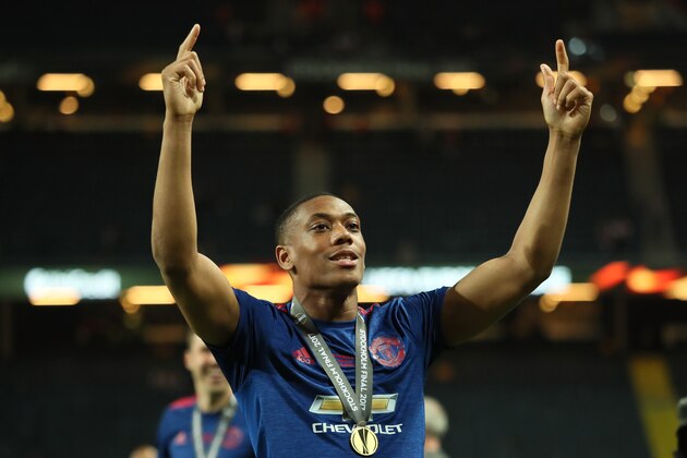 STOCKHOLM, SWEDEN - MAY 24:  Anthony Martial of Manchester United celebrates at the end of the UEFA Europa League Final between Ajax and Manchester United at Friends Arena on May 24, 2017 in Stockholm, Sweden.  (Photo by Matthew Ashton - AMA/Getty Images)