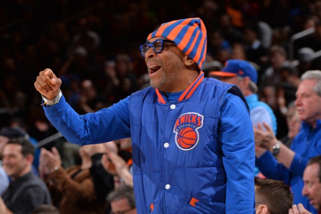 NEW YORK,NY - APRIL 3 : Director Spike Lee looks on during the New York Knicks against the Indiana Pacers at Madison Square Garden on April 3, 2015 in New York,New York NOTE TO USER: User expressly acknowledges and agrees that, by downloading and/or using this Photograph, user is consenting to the terms and conditions of the Getty Images License Agreement. Mandatory Copyright Notice: Copyright 2016 NBAE (Photo by Jesse D. Garrabrant/NBAE via Getty Images)