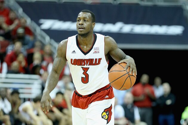 LOUISVILLE, KY - FEBRUARY 21:  Chris Jones #3 of the Louisville Cardinals dribbles the ball during the game against the Miami Hurricanes at KFC YUM! Center on February 21, 2015 in Louisville, Kentucky.  (Photo by Andy Lyons/Getty Images)
