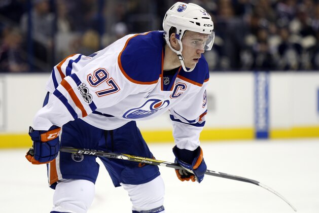 Edmonton Oilers forward Connor McDavid is seen against the Columbus Blue Jackets during an NHL hockey game in Columbus, Ohio, Wednesday, Jan. 3, 2017. The Blue Jackets won 3-1. (AP Photo/Paul Vernon)