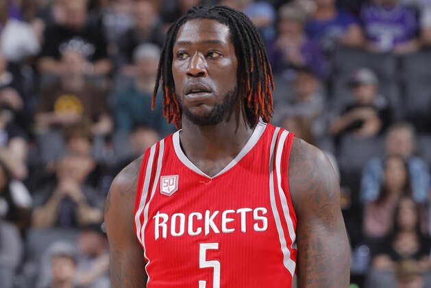 SACRAMENTO, CA - APRIL 9: Montrezl Harrell #5 of the Houston Rockets looks on during the game against the Sacramento Kings on April 9, 2017 at Golden 1 Center in Sacramento, California. NOTE TO USER: User expressly acknowledges and agrees that, by downloading and or using this photograph, User is consenting to the terms and conditions of the Getty Images Agreement. Mandatory Copyright Notice: Copyright 2017 NBAE (Photo by Rocky Widner/NBAE via Getty Images)