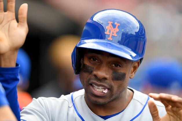 SAN FRANCISCO, CA - JUNE 24:  Curtis Granderson #3 of the New York Mets is congratulated by teammates after he scored against the San Francisco Giants in the top of the eighth inning at AT&T Park on June 24, 2017 in San Francisco, California.  (Photo by Thearon W. Henderson/Getty Images)