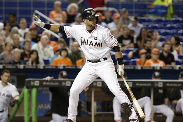 Miami Marlins' Martin Prado bats during an interleague baseball game against the Tampa Bay Rays, Tuesday, May 2, 2017, in Miami. (AP Photo/Lynne Sladky)